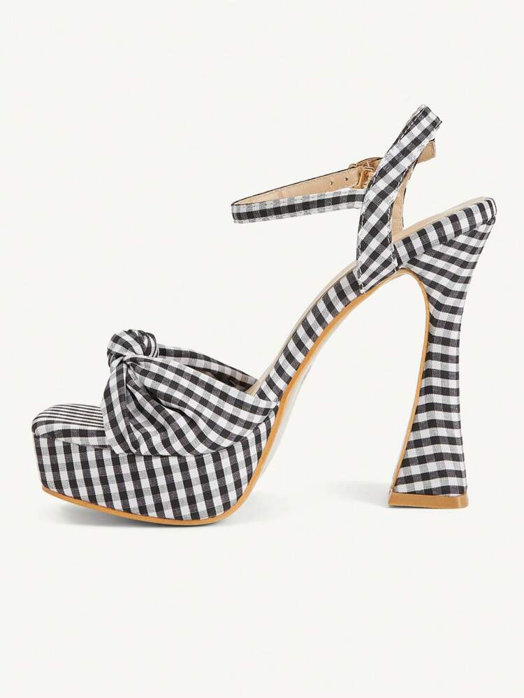 CUCCOO CHICEST Women's Plaid Sexy Square Toe Wedge Heels 13.5cm Elegant Waterproof Platform Sandals, Suitable For Nightclub, Party, Ballroom