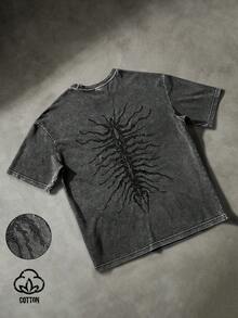 Manfinity Men's T-Shirt With Dark Letter Print On Washed Fabric, INS Street Style, Suitable For Music Festivals, Clubs, Gift For Boyfriend/Husband, Anniversary Gift. Unisex Washed T-Shirt. Y2K Style, Fashionable Style, Cute Style, Casual Style, Women's Blouses > Clothing. 230g (Sizes S-XXXL) - 6 - 查看 4