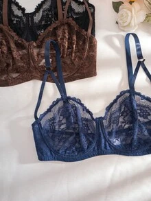 Seduluxe 3件套加大码蕾丝无钢圈文胸舒适内衣套装 - 彩色 - 查看 5