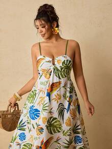 Travachic Plus Size Tropical Print Sleeveless Casual Dress - Multicolor - View 6