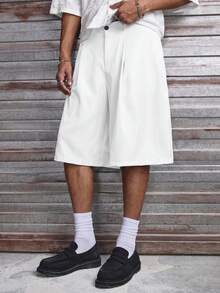 AXEPEAK Men's Solid Color Pleated Waist Belt Loop Casual Loose Summer Versatile Shorts - White - View 4