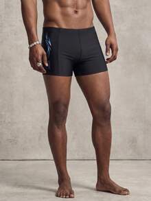PAVTROS Bañadores de hombre para vacaciones en la playa con estampado de color contrastante, bañadores negros para hombre - Negro - Ver 1