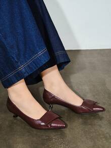 Bholvia Women Pointed Toe Stiletto Heel Short Pumps, Versatile Office Work Shoes For Spring Autumn,Elegant,Kitten Heels - Burgundy - View 3