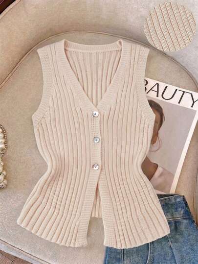 Resyla Áo vest nữ dáng ôm, tối giản, màu vàng nhạt, cổ chữ V, thanh lịch, dễ phối đồ, thích hợp cho công sở.