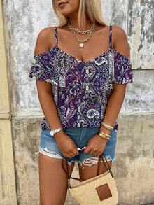 SHEIN Holidaya 大码女式印花衬衫，适合约会、浪漫假期、日常休闲穿着，百搭时尚，春夏款 - 彩色 - 查看 6