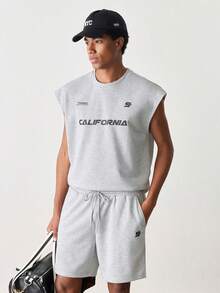 NORVETH Men's Summer Casual Letter Print Tank Top And Shorts Set - Brown - View 5