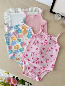 SHEIN Baby Girl Butterfly & Floral Print Romper - Multicolor - View 3