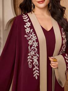 Al Najma Plus Size Women Embroidered Pattern Long Sleeve Abaya - Burgundy - View 2