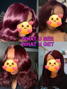 ALL READY WIG 100%真人发，黑樱桃色，告别打结，7x5蕾丝无胶波波头抽绳水波纹假发，色泽浓郁亮丽，层次剪裁，预漂白打结，透气帽，透明蕾丝，新手友好 - SPurple - 查看 9
