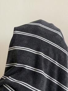 Muchica Plus Size Women Striped Asymmetrical Shoulder Casual Versatile Daily Wear T-Shirt - Dark Grey - View 7