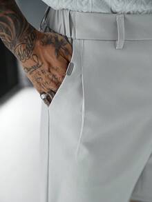 SLATEMANN 男士素色休閒口袋短褲，度假款 - 淺灰色 - 查看 3