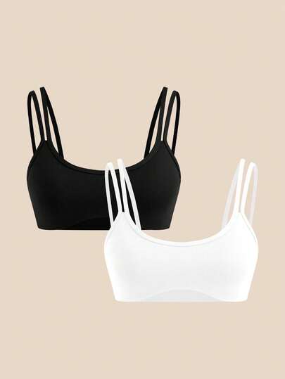 Cheerettes 2pcs Women's Solid Color Comfortable Casual Sports Bras, Basic For Running & Fitness