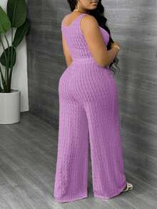 Slaydiva Conjunto de 2 piezas de chaleco largo casual blanco y pantalón de pierna ancha talla grande, para primavera/verano - Morado - Ver 2