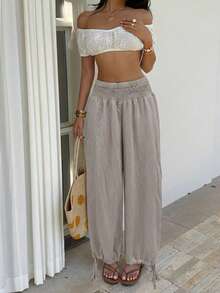 Sunnyshic Women's Comfortable Casual Versatile Beach Pants, Suitable For Spring/Summer Vacation - Apricot - View 6