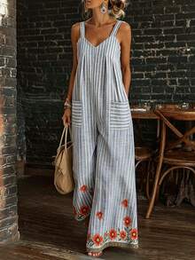 SHEIN Holidaya Floral Print Casual Jumpsuit, Versatile Elegant Outfit For Summer Outdoor, Travel, Commute, Party, Date - Multicolor - View 1