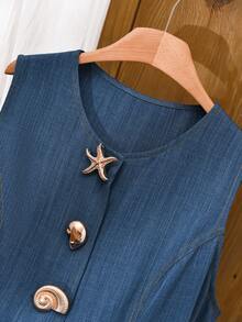 Elaquor Conjunto de 2 piezas de chaleco y pantalones cortos de talla grande de verano con decoración de metal - Azul - Ver 6