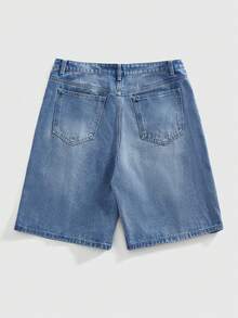 ROMWE MEN Quần short denim nam họa tiết thêu kim cương lấp lánh - Màu xanh lam - Xem 3