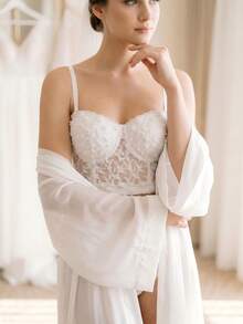 Anewsta Áo quây màu hồng sang trọng thêu ren, kiểu dáng retro Pháp ngọt ngào ôm sát, dáng ngắn. - trắng - Xem 6