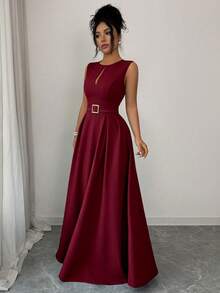 Elenzga Women's Elegant Romantic Sleeveless Flowing Casual Dress - Burgundy - View 6