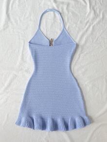 SHEIN 青少年女孩度假金屬海星裝飾掛脖式罩衫洋裝 - 藍色 - 查看 2