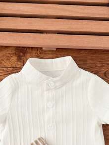 Set Baju Lengan Pendek dan Celana Pendek Pinggang Elastis Gaya Sekolah Kasual Lucu untuk Bayi Laki-laki Baru Lahir - Blue and White - View 6