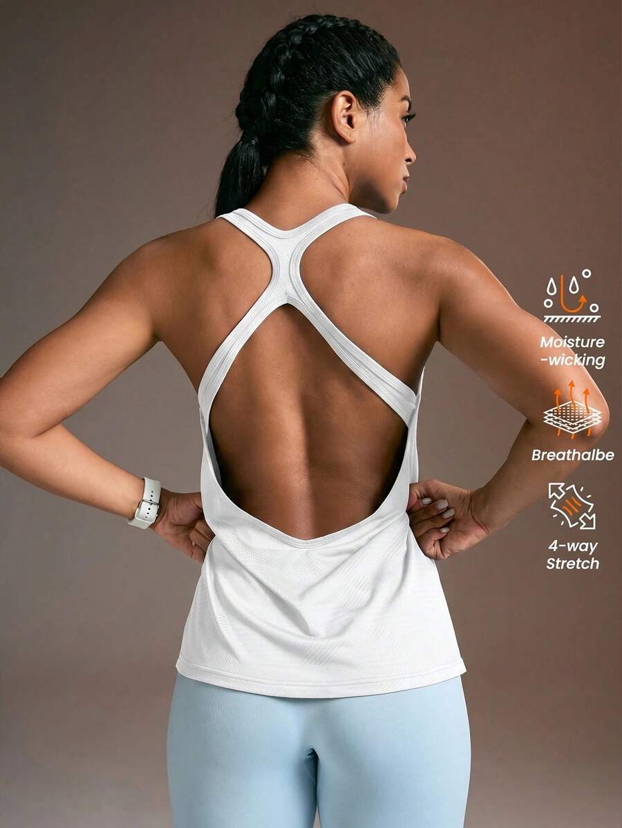 Powerista 女款極簡運動休閒純色工字背心運動背心，適合日常健身、健身房、日常穿著、跑步、瑜珈工作室，白色