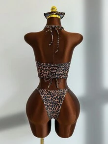 Zestiva Bộ đồ bơi nữ Shapewave-D họa tiết báo & ngựa vằn phối màu tương phản, áo bikini camisole dây mảnh định hình + quần xẻ cao, đính hạt trang trí, thiết kế lưng đan chéo điều chỉnh được, ôm sát tôn dáng quyến rũ cho đi biển nghỉ dưỡng - Nhiều màu - Xem 2