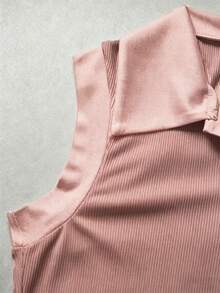 Elegante body versátil con cuello vuelto y media cremallera en punto blanco, body de mujer para primavera/verano, vacaciones y playa - Rosa vieja - Ver 4
