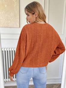 Easowa Pearls Detail Rib Knit Tee,Casual - Brown - View 2