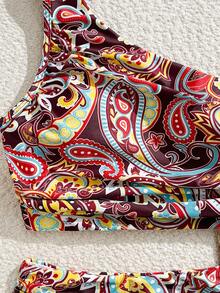 Swim Vcay Women's All-Over Print Asymmetric Neckline Bikini Set - Multicolor - View 6