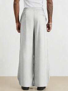 TOKVUE Men's Striped Wide Leg Pants With Double Waistband Design - Flint Stone - View 2