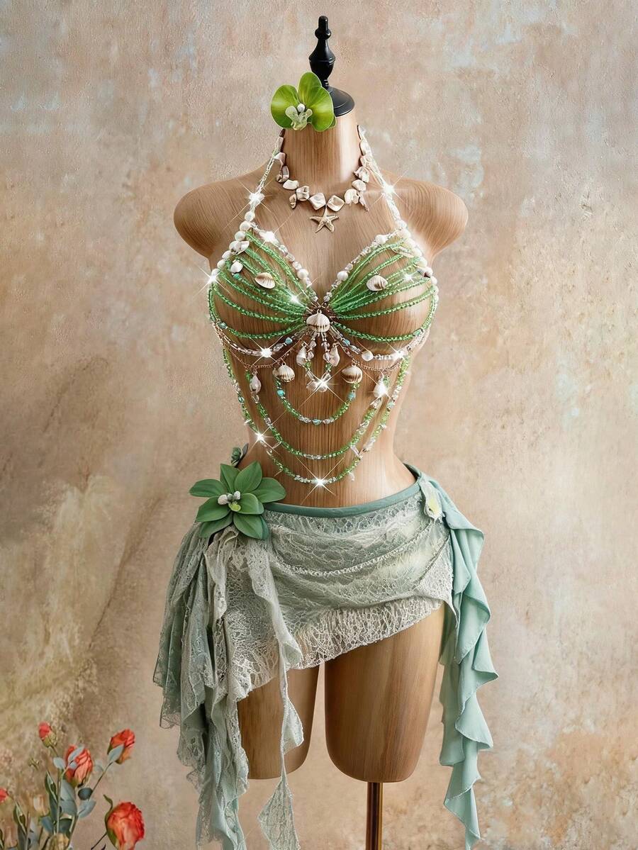 Mistrie Áo hai dây gợi cảm cho nữ, thích hợp cho kỳ nghỉ hè, áo hai dây đính pha lê, áo hai dây gợi cảm cho nữ khi đi nghỉ mát. - màu xanh lá - Xem 1