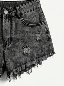 Pantalones cortos de mezclilla sencillos y lisos para uso diario en tallas grandes - Gris Claro - Ver 5