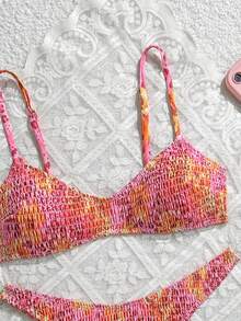 Swim Mod Springbreak 女款兩件式泳裝，隨機碎花圖案，掛脖式肩帶，性感時尚海灘比基尼套裝 - 彩色 - 查看 6