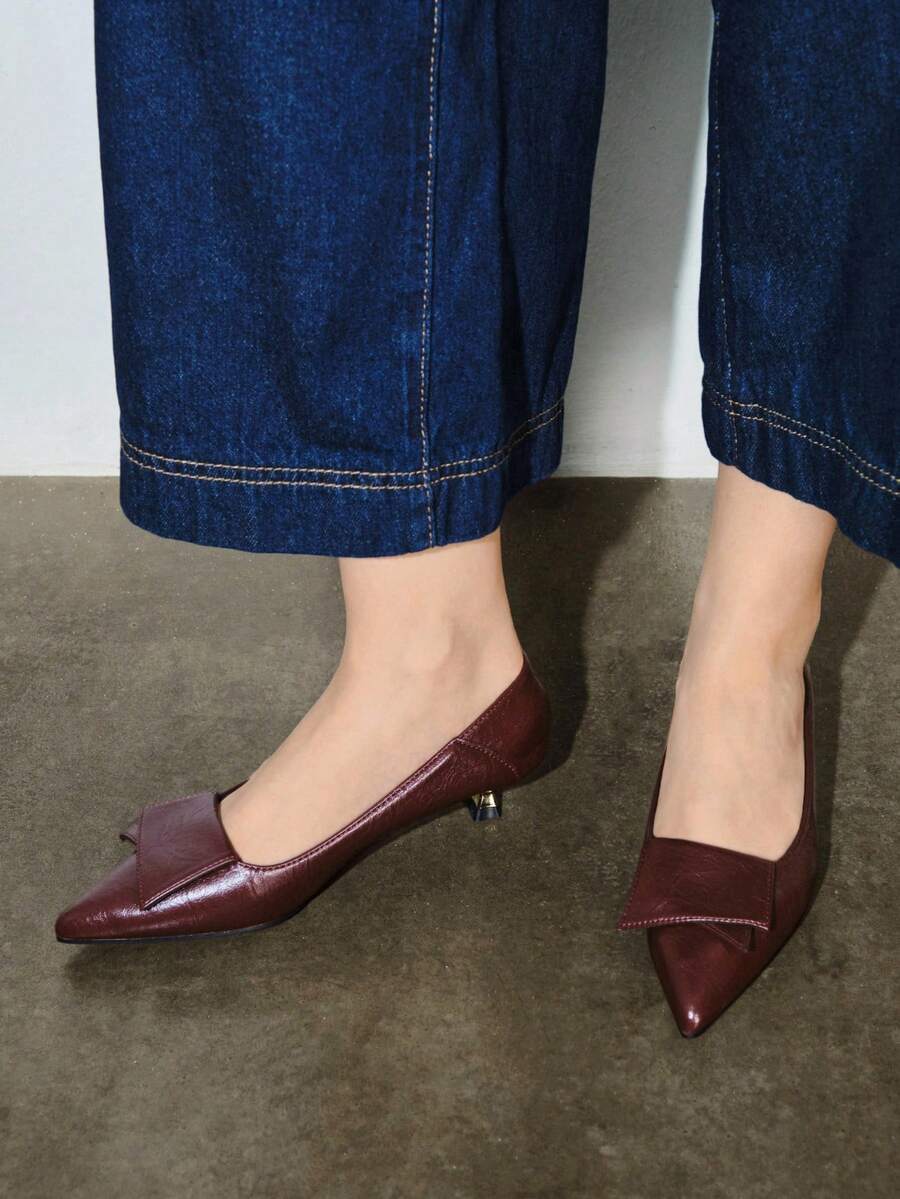 Bholvia Women Pointed Toe Stiletto Heel Short Pumps, Versatile Office Work Shoes For Spring Autumn,Elegant,Kitten Heels - Burgundy - View 1