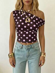 SHEIN EZwear Women's Asymmetric Ruched Cropped Top,Summer Top - Multicolor - View 5