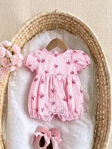 Newborn Baby Girl Cute Graphic Casual Romper, Summer - Baby Pink - View 5