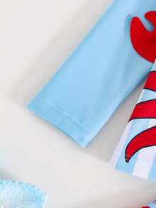 Cozy Pixies Baby Boy Striped Crab Print Round Neck Long Sleeve Top And Casual Shorts Swimsuit Set - Blue - View 8