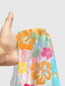 ROMWE Avant Top corto sexy con abertura alta en la primavera/verano con estampado de hibisco en rosa y azul - Amarillo - Ver 6