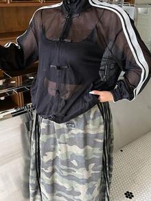 Muchica Sheer Black Casual Jacket For Women Fall - Black - View 6