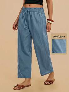 Travachic Celana Kasual Ukuran Besar Warna Hitam 100% Katun, Busana Sederhana untuk Sehari-hari - Dusty Blue - View 1