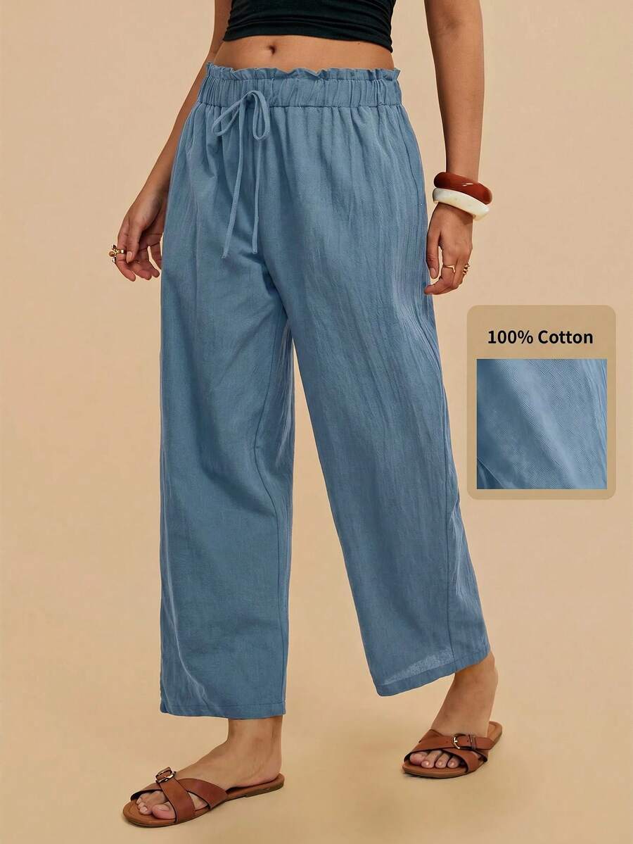 Travachic Celana Kasual Ukuran Besar Warna Hitam 100% Katun, Busana Sederhana untuk Sehari-hari - Dusty Blue - View 1