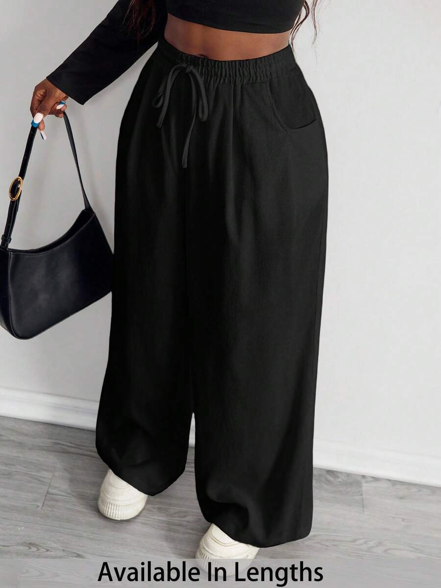 SHEIN PETITE CURVE 女士极简波西米亚风度假休闲基础款日常穿搭亚麻舒适低腰宽松裤