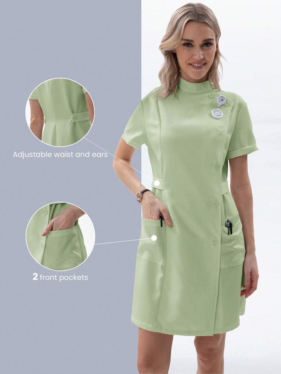 TaskEZ Uniforme de mujer Scrubs Bata de laboratorio con botones delanteros para enfermera de hospital - verde menta - Ver 1