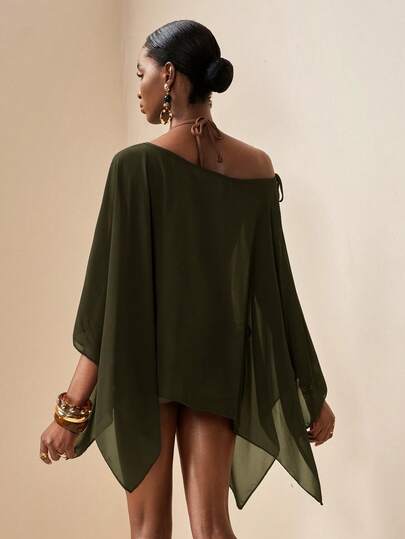 Zivah Áo khoác ngoài dáng vuông bằng chiffon mỏng nhẹ, thích hợp cho kỳ nghỉ biển, dành cho nữ, năm 2026, màu nâu.
