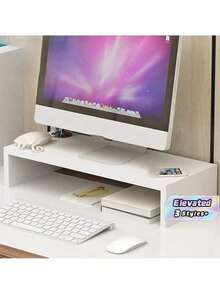 1 pieza Soporte elevador para monitor; Elevador de monitor de computadora de escritorio, Soporte elevado para pantalla, Estante organizador de escritorio de oficina para laptop, Adecuado para escritorio de oficina - Multicolor - Ver 2