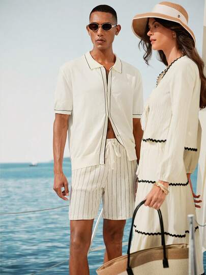 VIVINTIMO Men's Drawstring Elastic Waist Striped Summer Casual Shorts, Holiday