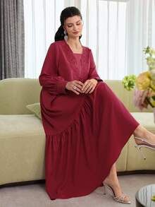 Yasmyna Elegante bata de fiesta holgada con parches de encaje floral para mujeres - Burdeos - Ver 7