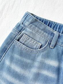 SHEIN Girls'Y2K Style Loose Bermuda Light Blue Denim Jeans,7/8 Length,Mid-Rise Washed Summer Casual School Back-To-School Cute & Cool Outfit For Travel - Blue - View 8