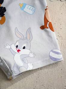 LOONEY TUNES X SHEIN 1件男婴休闲卡通图案短袖polo连体衣 - 灰色 - 查看 4